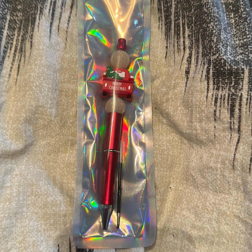 Merry Christmas Beaded Pen With Refill